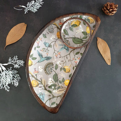 Platter - Half Moon Shape with Matching Bowl - Humming Bird