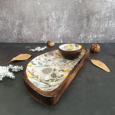 Platter - Half Moon Shape with Matching Bowl - Humming Bird