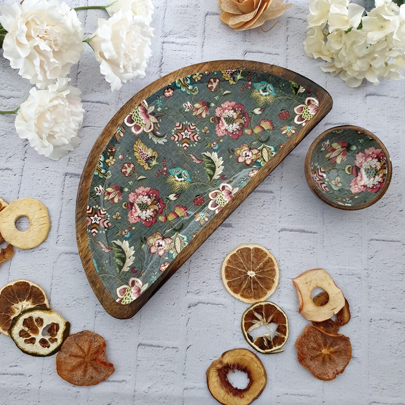 Platter - Half Moon Shape with Matching Bowl - Earthy Meadow