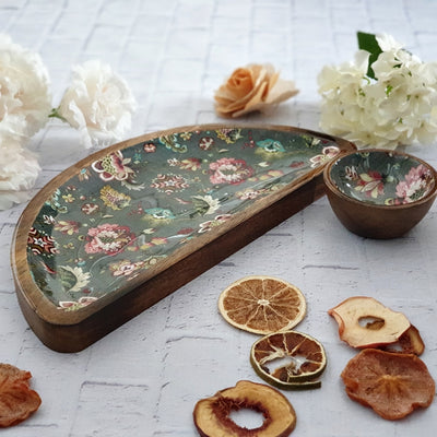 Platter - Half Moon Shape with Matching Bowl - Earthy Meadow