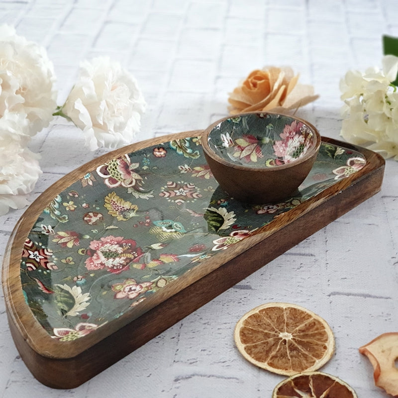 Platter - Half Moon Shape with Matching Bowl - Earthy Meadow