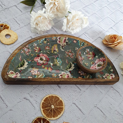 Platter - Half Moon Shape with Matching Bowl - Earthy Meadow