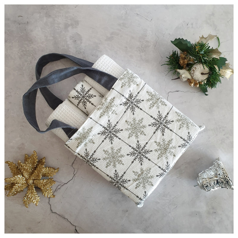 Kitchen Towels in a Bag (Set of 3) - Christmas Snowflake (Grey & White) Collection