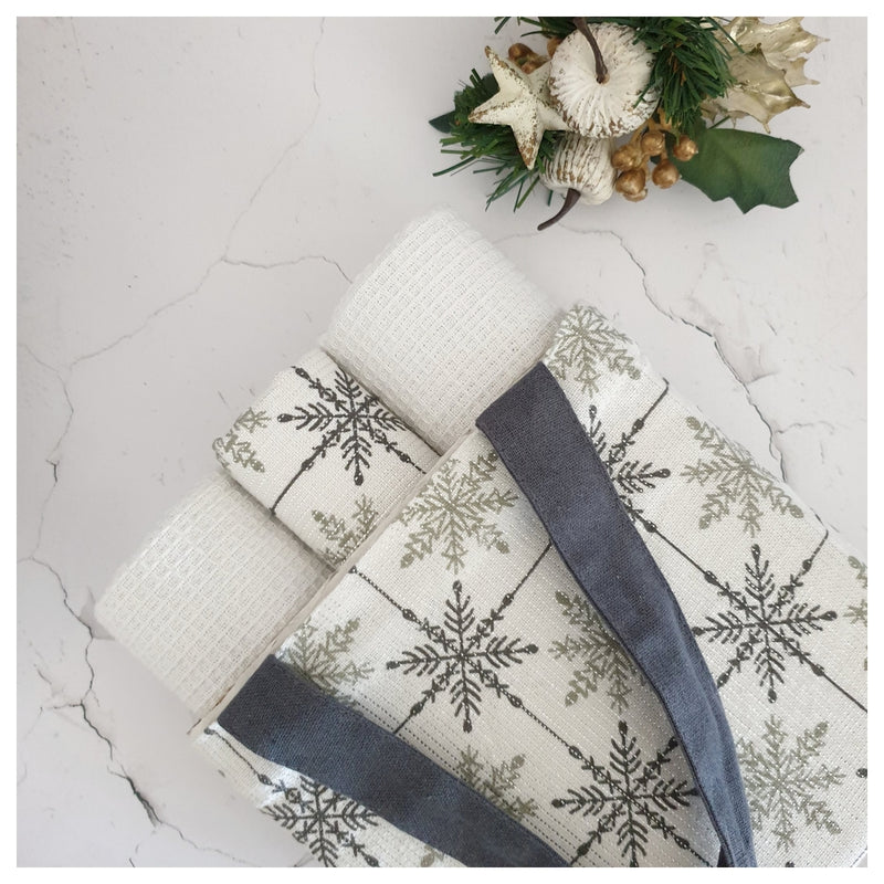 Kitchen Towels in a Bag (Set of 3) - Christmas Snowflake (Grey & White) Collection