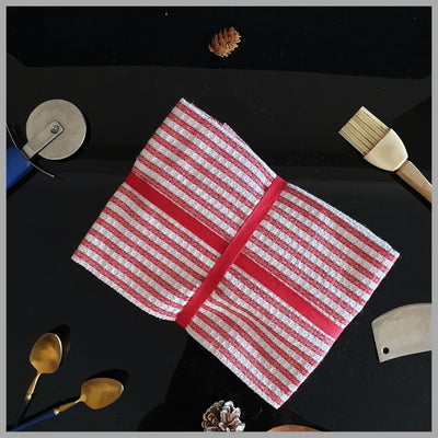 Kitchen Towels (Set of 3) - Checks & Stripes (Red)
