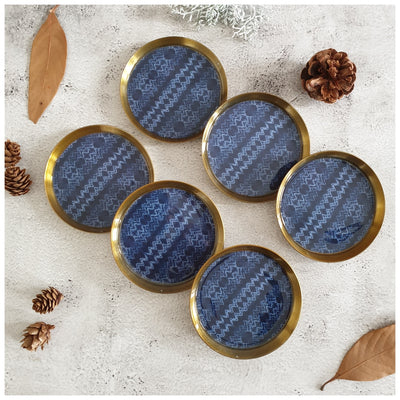 COASTERS, METAL (Set Of 6) - TRIBAL IKAT WAVE