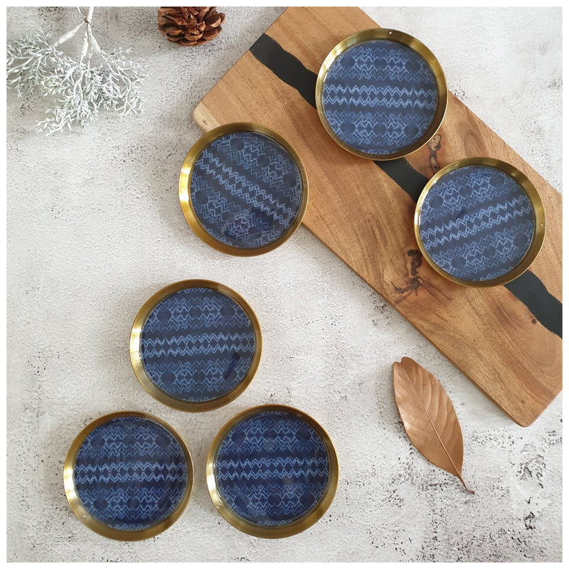 COASTERS, METAL (Set Of 6) - TRIBAL IKAT WAVE