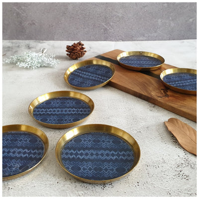 COASTERS, METAL (Set Of 6) - TRIBAL IKAT WAVE