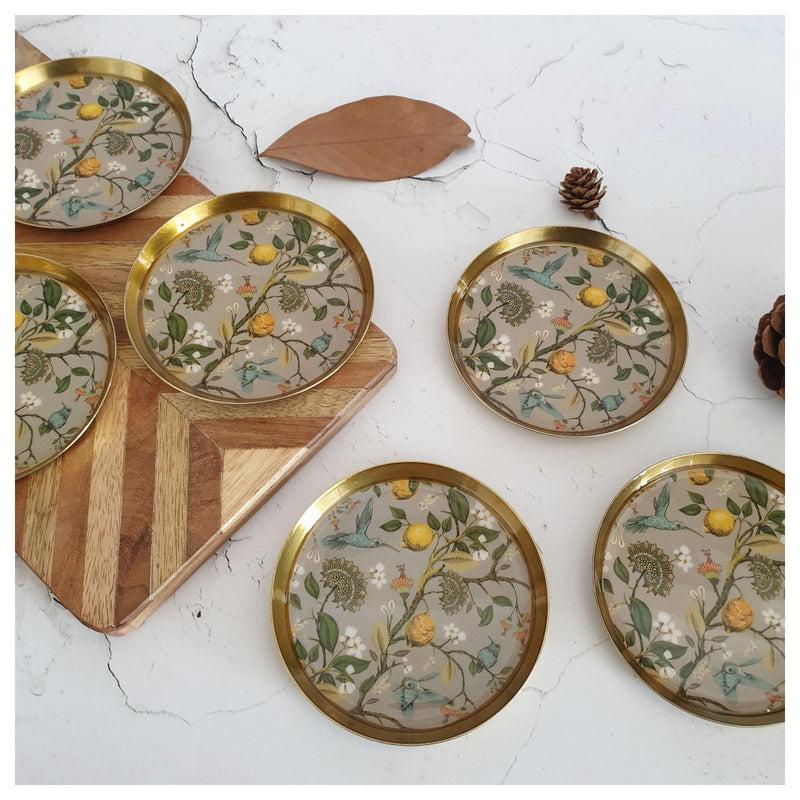 COASTERS, METAL (Set Of 6) - HUMMING BIRD