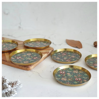 COASTERS, METAL (Set Of 6) - EARTHY MEADOW