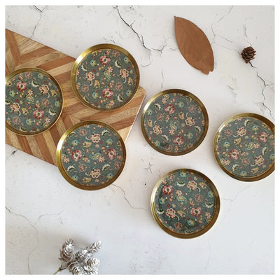 COASTERS, METAL (Set Of 6) - EARTHY MEADOW