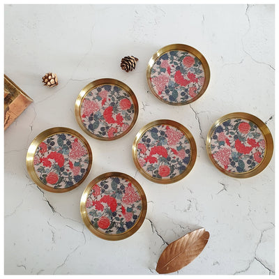 COASTERS, METAL (Set Of 6) - PINK ROSES