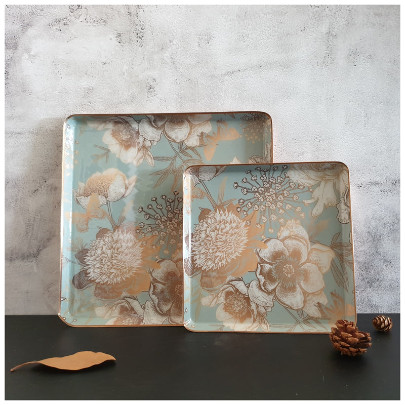 Metal Platter & Tray (Square, Set of 2) - Summer Rain