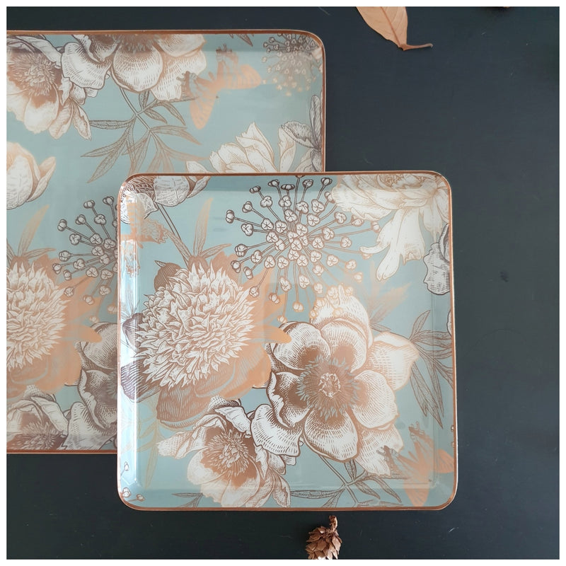 Metal Platter & Tray (Square, Set of 2) - Summer Rain