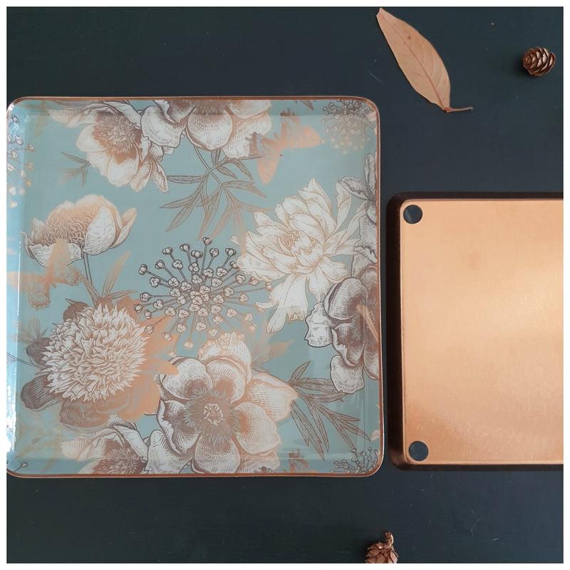 Metal Platter & Tray (Square, Set of 2) - Summer Rain