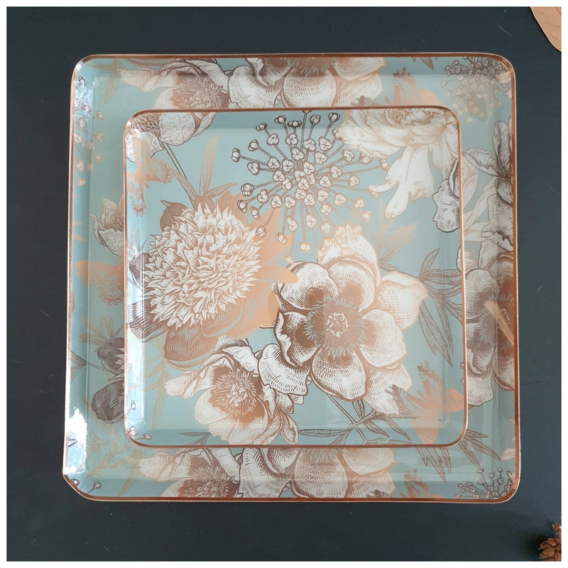 Metal Platter & Tray (Square, Set of 2) - Summer Rain