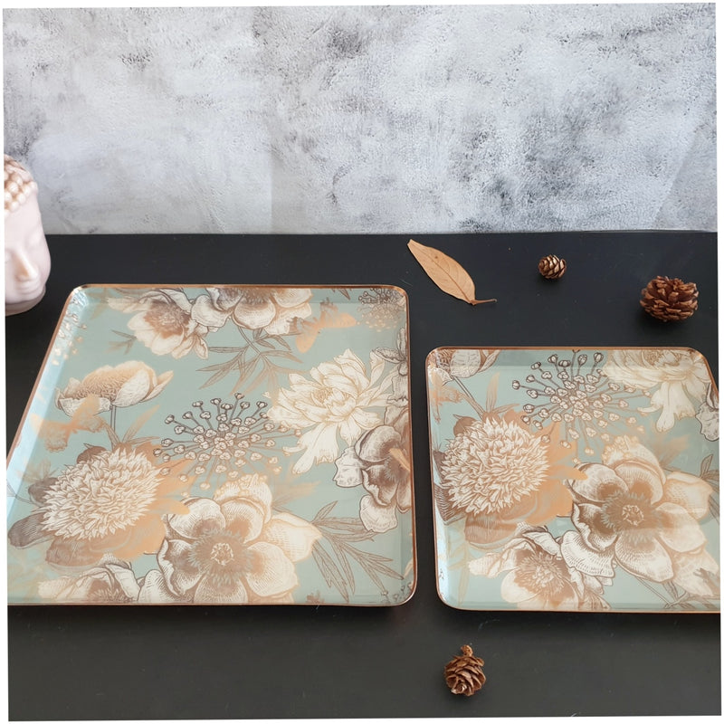 Metal Platter & Tray (Square, Set of 2) - Summer Rain