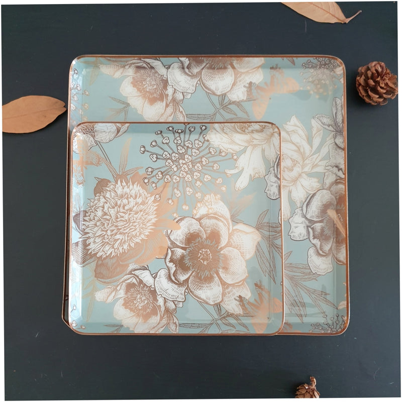 Metal Platter & Tray (Square, Set of 2) - Summer Rain