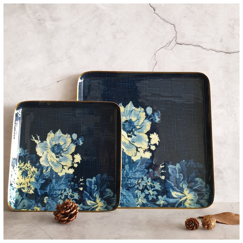 Metal Platter & Tray (Square, Set of 2) - Denim Blue