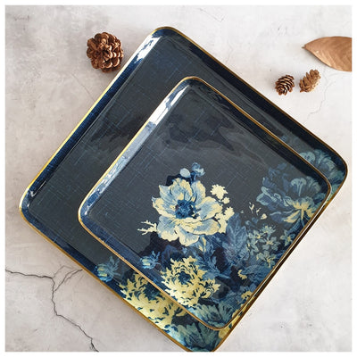 Metal Platter & Tray (Square, Set of 2) - Denim Blue