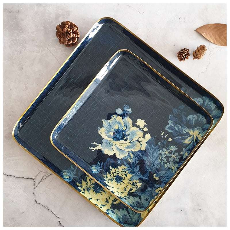 Metal Platter & Tray (Square, Set of 2) - Denim Blue