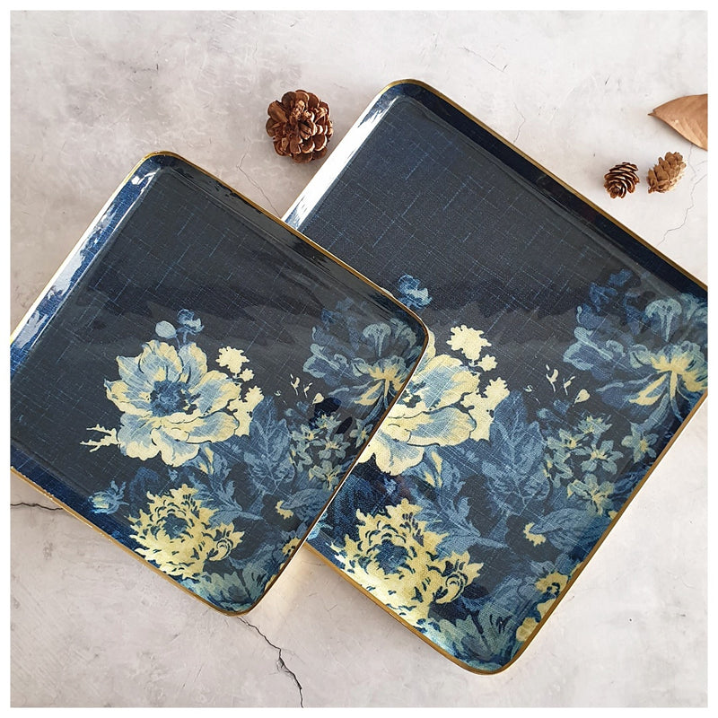 Metal Platter & Tray (Square, Set of 2) - Denim Blue