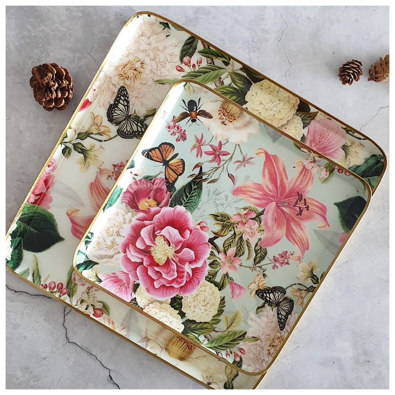 Metal Platter & Tray (Square, Set of 2) - Alice in Wonderland