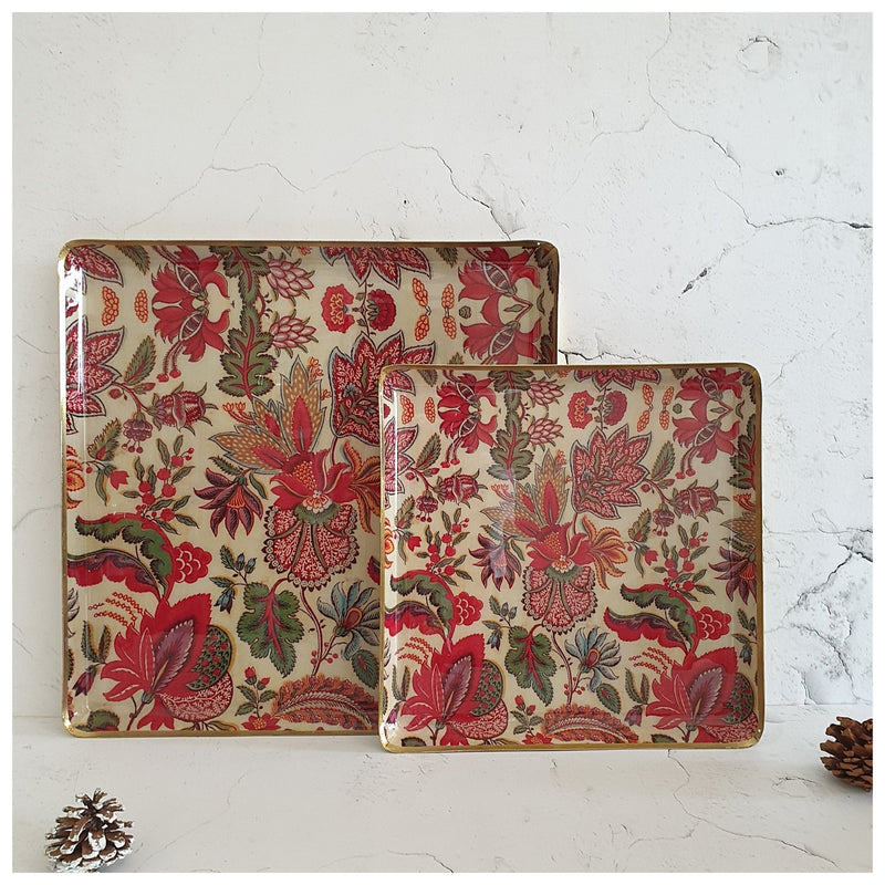 Metal Platter & Tray (Square, Set of 2) - Kalamkari