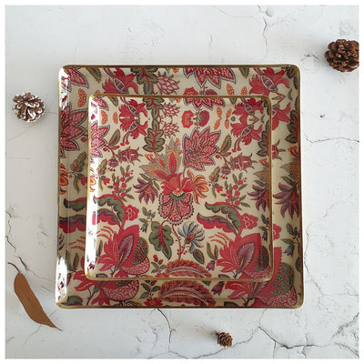 Metal Platter & Tray (Square, Set of 2) - Kalamkari