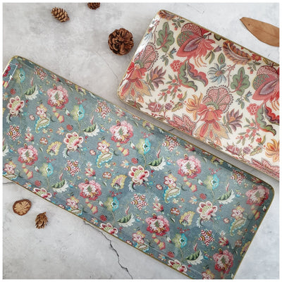 Metal Platter & Tray (Rectangle, Set of 2) - Kalamkari & Earthy Floral