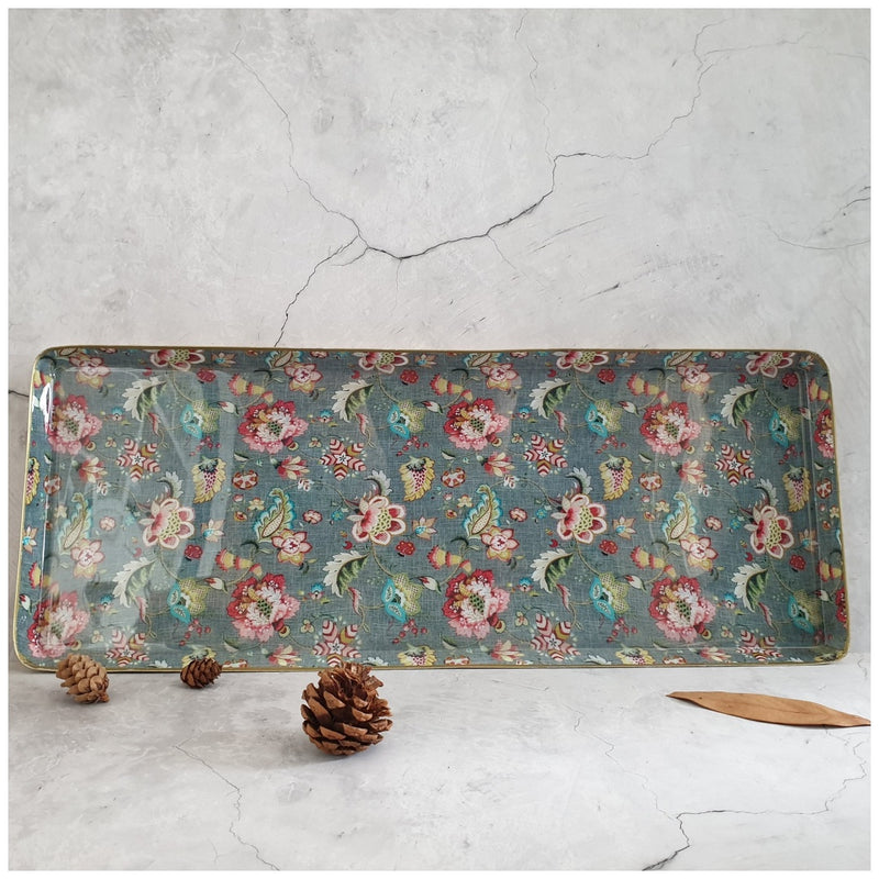 Metal Platter & Tray (Rectangle, Set of 2) - Kalamkari & Earthy Floral