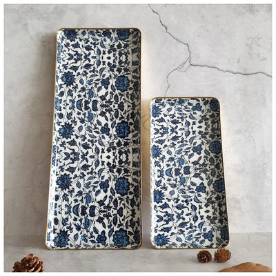 Metal Platter & Tray (Rectangle, Set of 2) - Indigo Blue