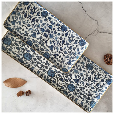 Metal Platter & Tray (Rectangle, Set of 2) - Indigo Blue