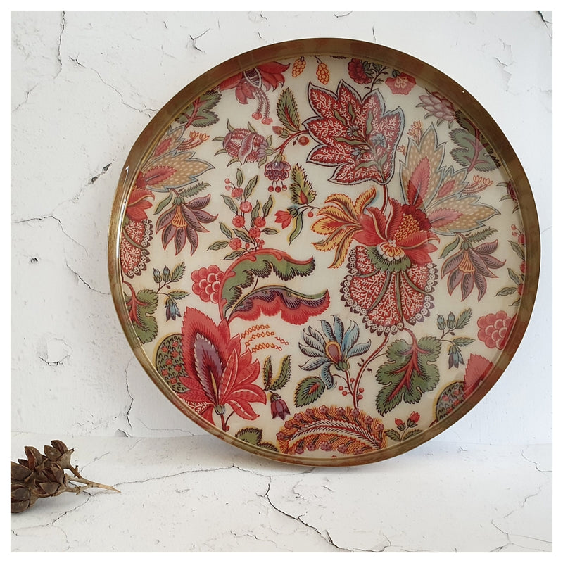 METAL PLATTER & TRAY - ROUND - KALAMKARI