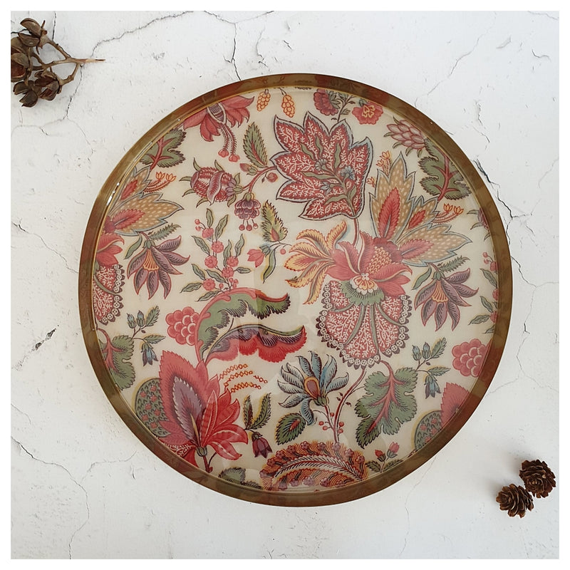 METAL PLATTER & TRAY - ROUND - KALAMKARI