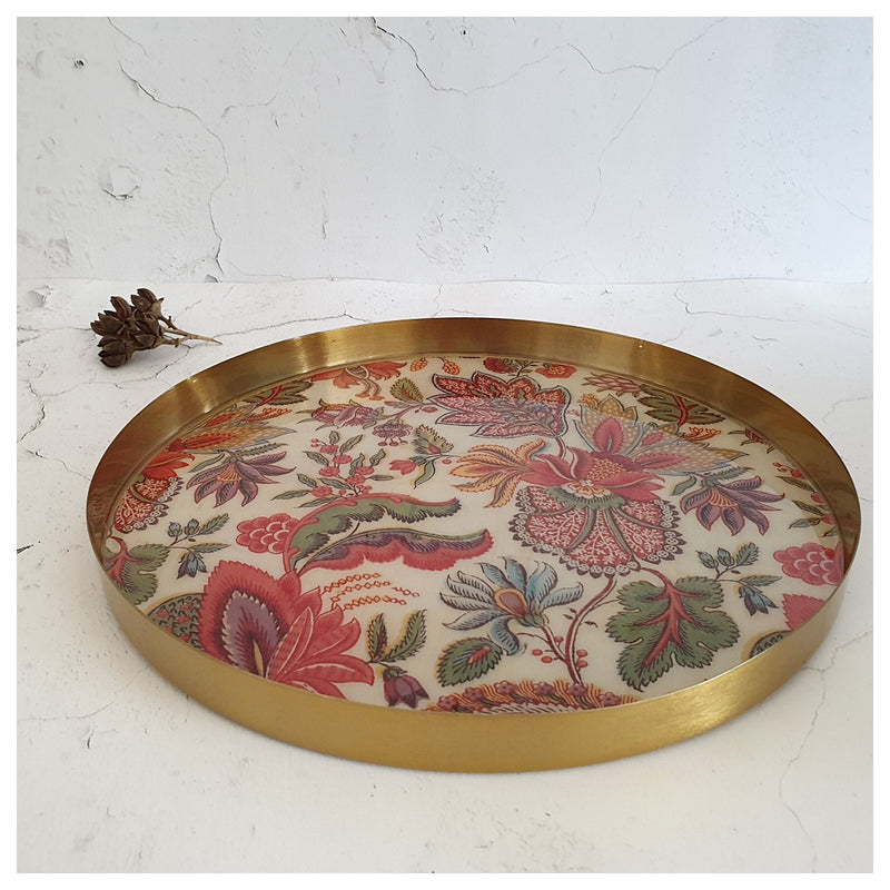 METAL PLATTER & TRAY - ROUND - KALAMKARI