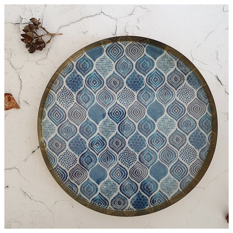 METAL PLATTER & TRAY - ROUND - PALM MANDALA