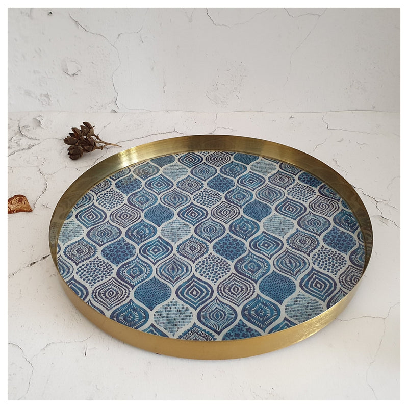 METAL PLATTER & TRAY - ROUND - PALM MANDALA