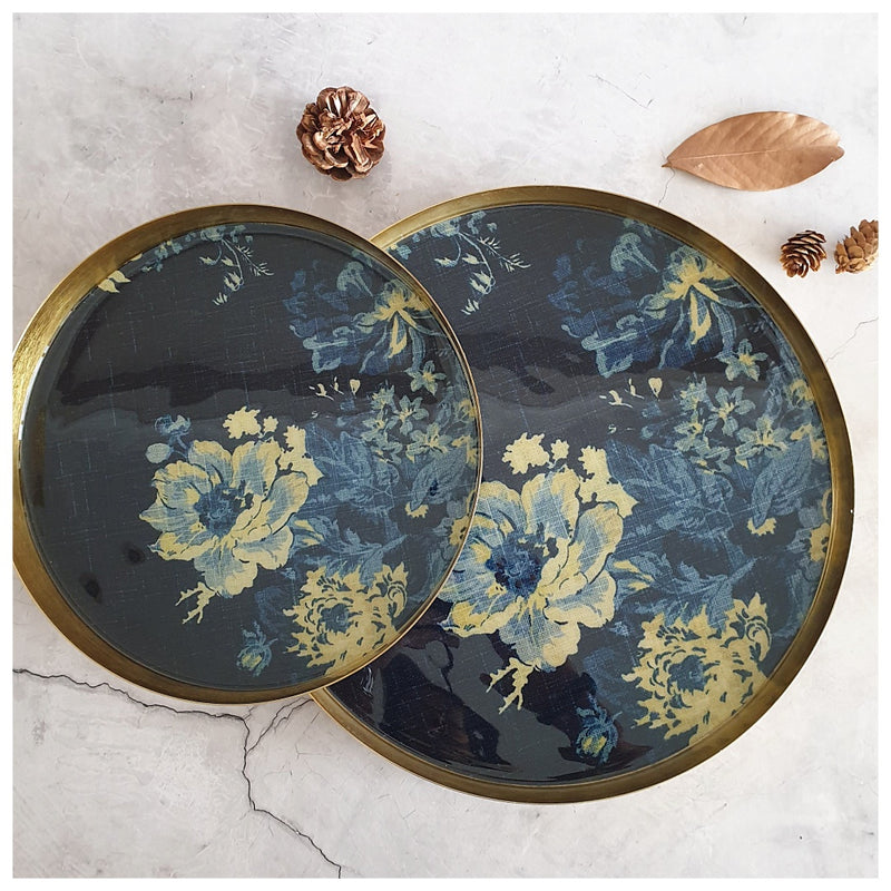 Metal Platter & Tray (Round, Set of 2) - Denim Blue