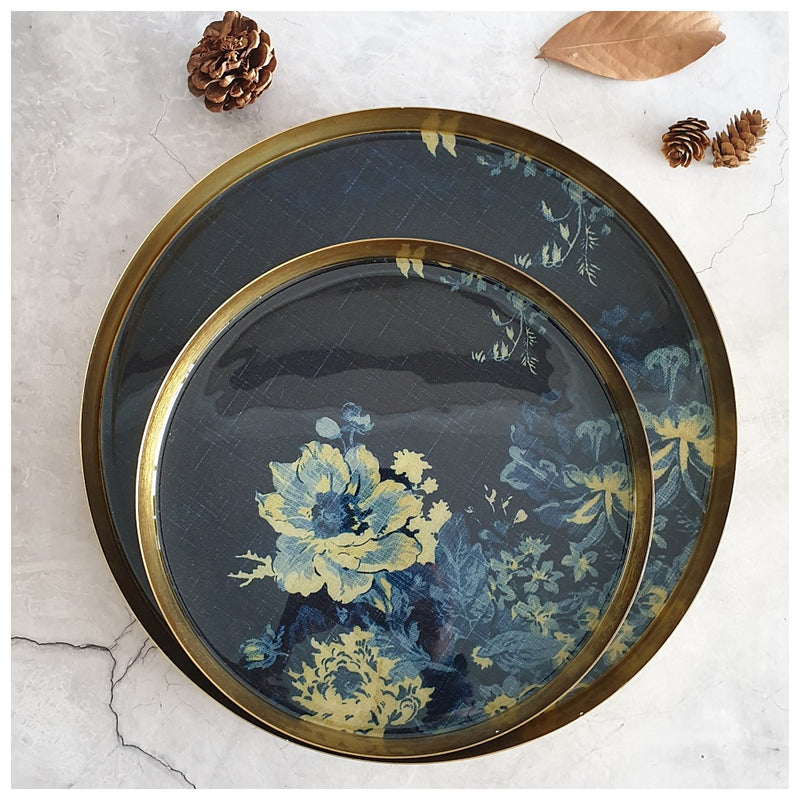 Metal Platter & Tray (Round, Set of 2) - Denim Blue