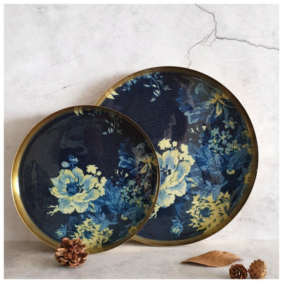 Metal Platter & Tray (Round, Set of 2) - Denim Blue