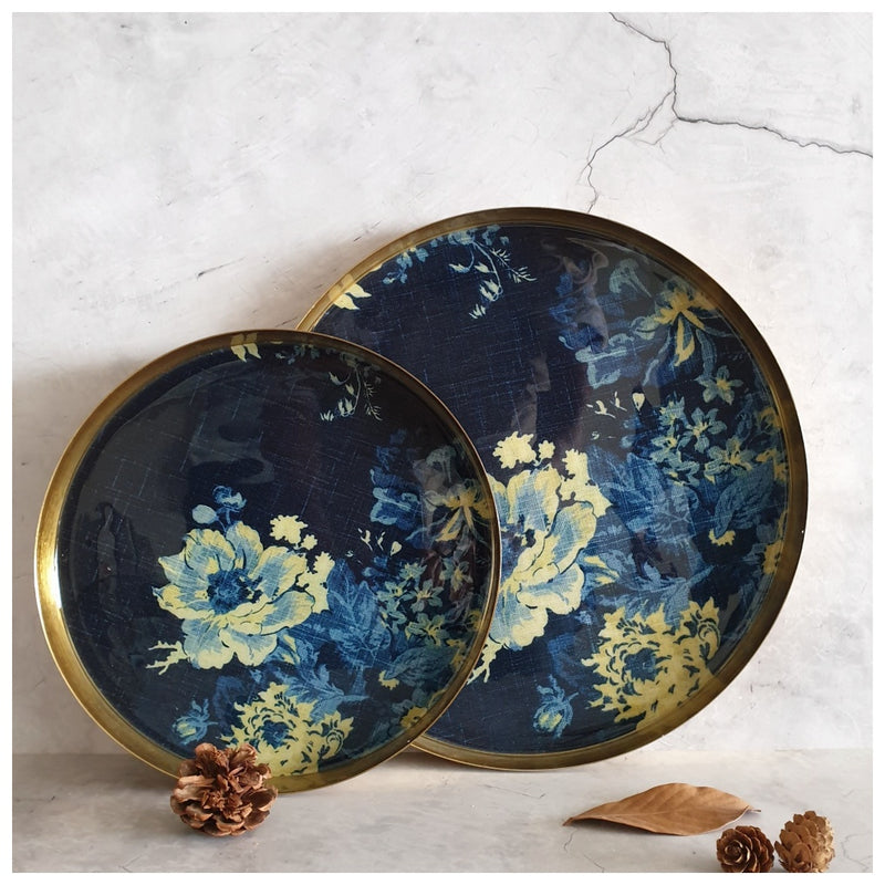 Metal Platter & Tray (Round, Set of 2) - Denim Blue