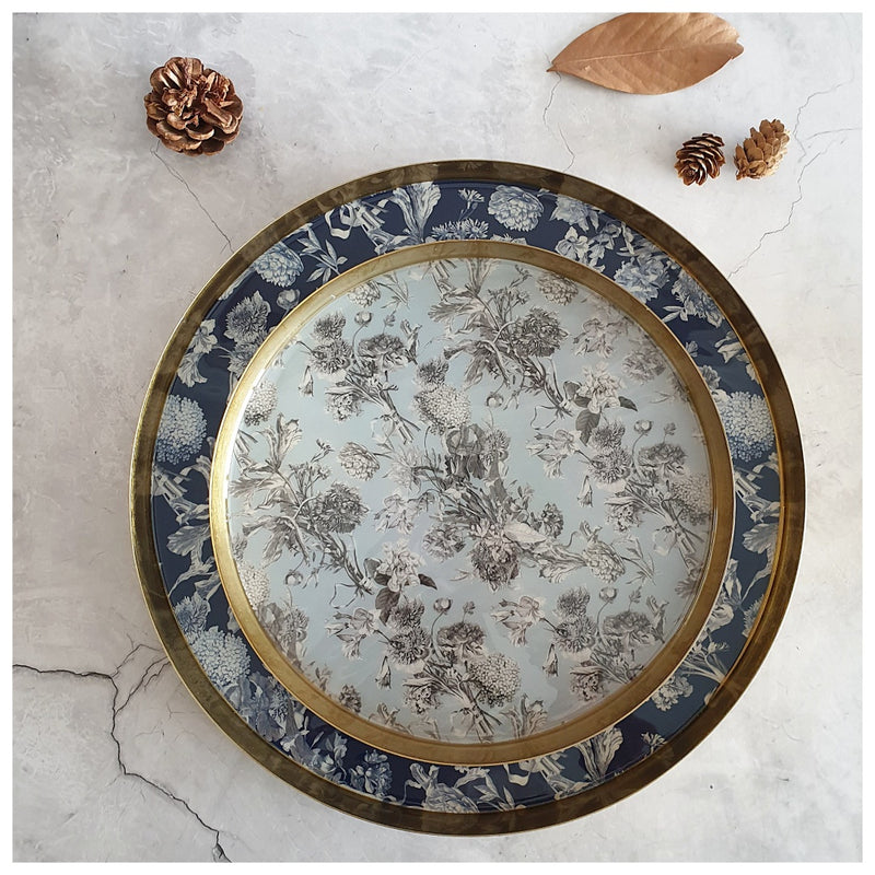 Metal Platter & Tray (Round, Set of 2) - Argentine Blue