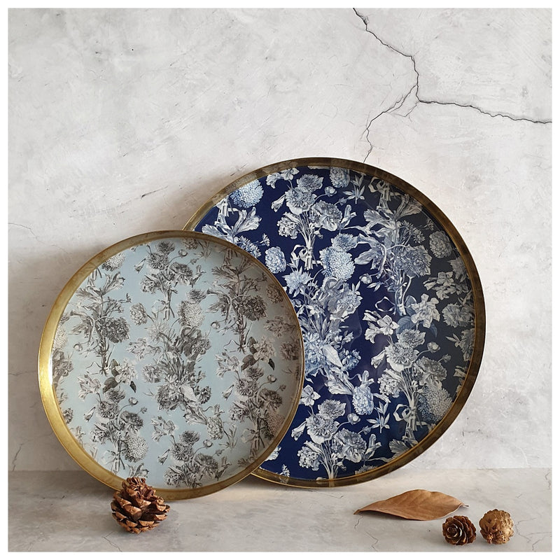 Metal Platter & Tray (Round, Set of 2) - Argentine Blue