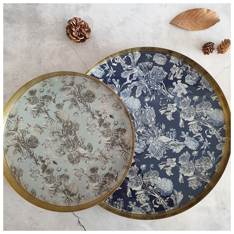 Metal Platter & Tray (Round, Set of 2) - Argentine Blue