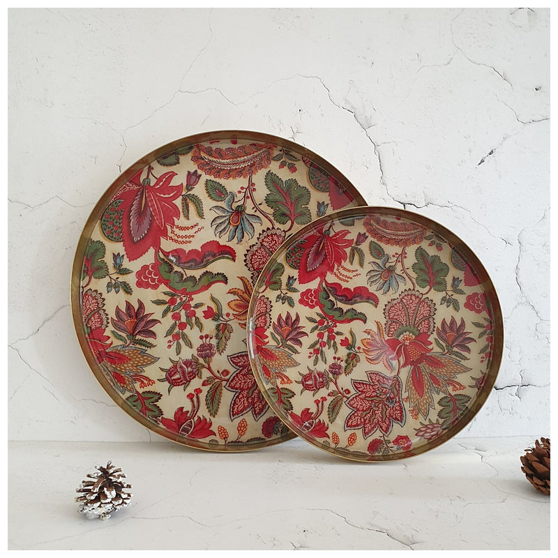 Metal Platter & Tray (Round, Set of 2) - Kalamkari
