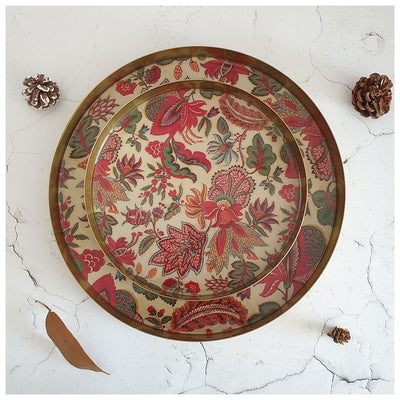 Metal Platter & Tray (Round, Set of 2) - Kalamkari