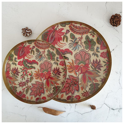Metal Platter & Tray (Round, Set of 2) - Kalamkari