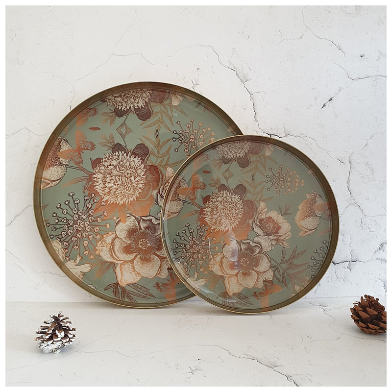 Metal Platter & Tray (Round, Set of 2) - Summer Rain