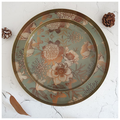 Metal Platter & Tray (Round, Set of 2) - Summer Rain